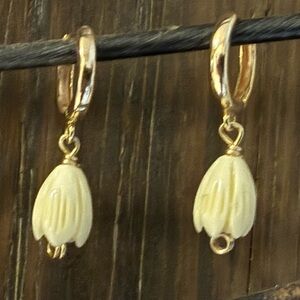 Gold Hoop Earrings with Cream Floral Drop